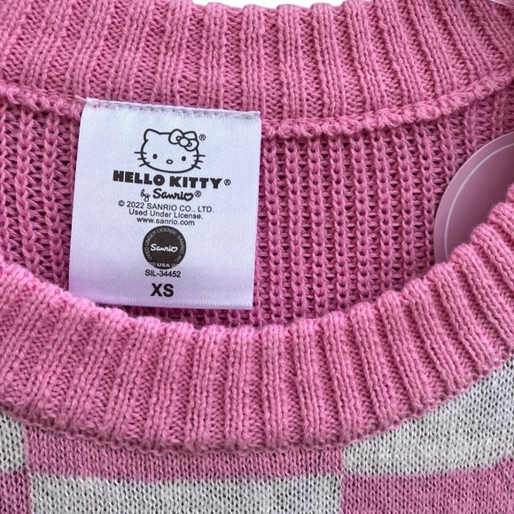 Hello Kitty Sweater Vest Checkered Pink Chunky Knit Academia Kidcore NWT Sz XS - Picture 11 of 14